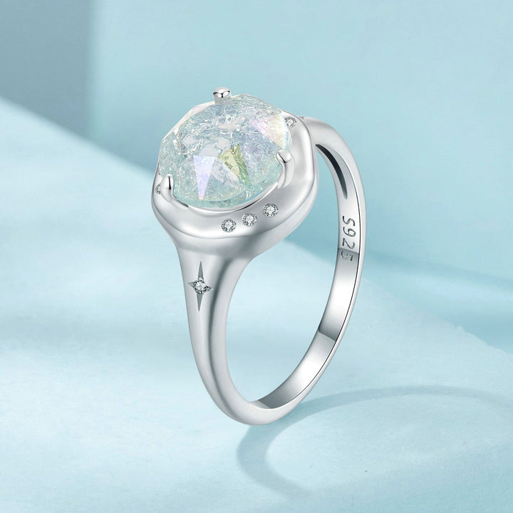 925 Sterling Silver Ring Size 6.0 with 11mm CZ &amp; Transparent Glass for Women