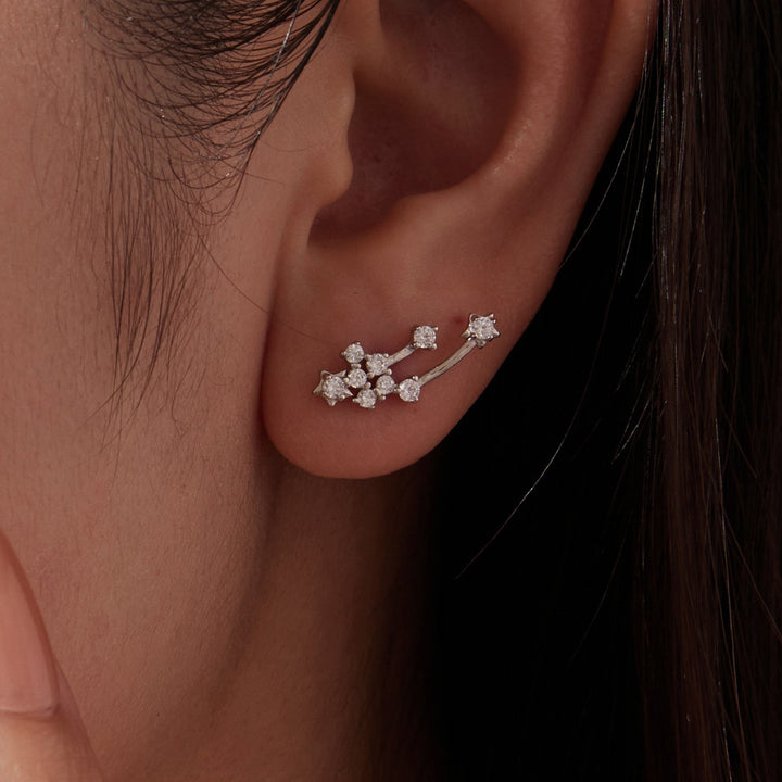 925 Sterling Silver &amp; Brass White Gold Plated Earrings with CZ for Women
