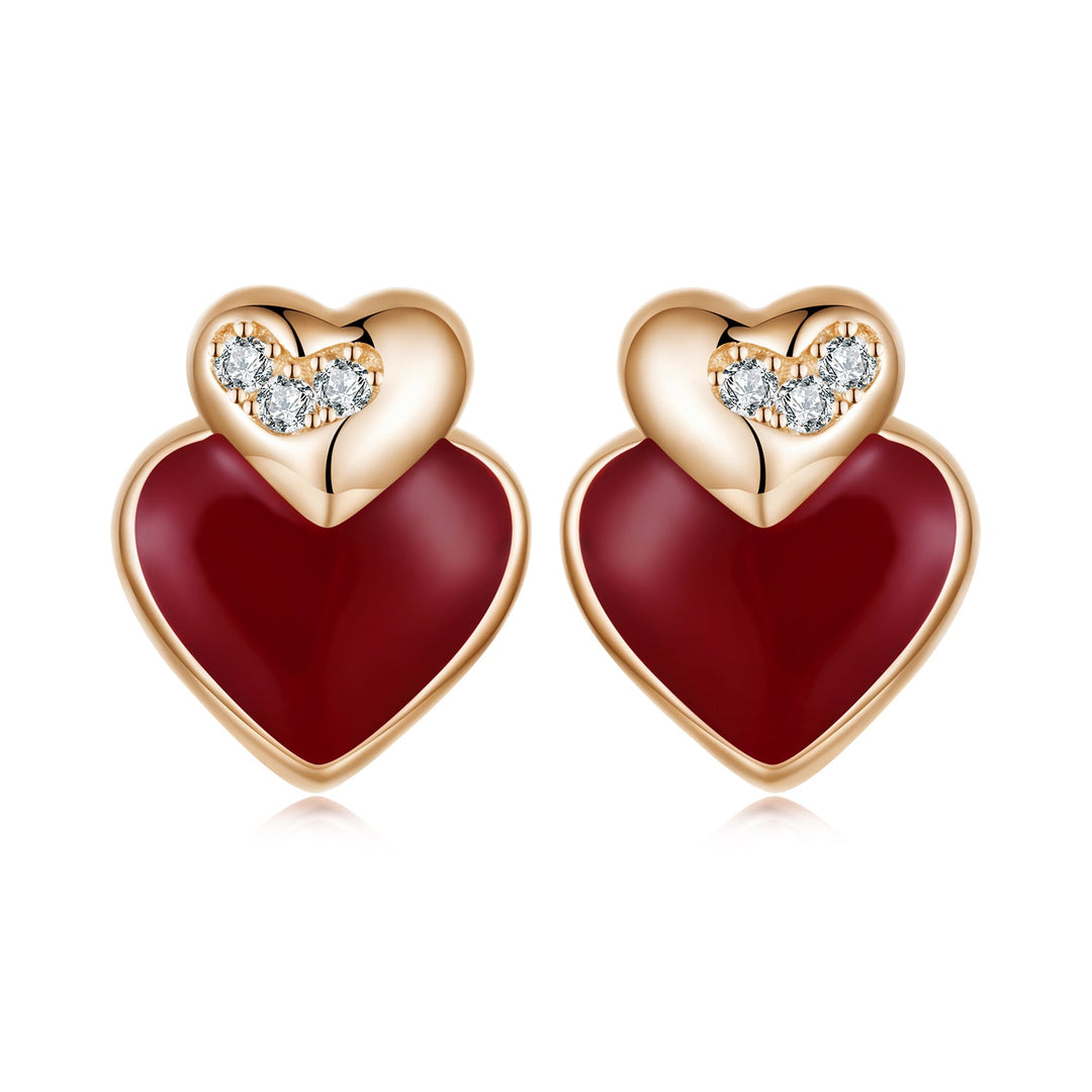 925 Sterling Silver Earrings with Enamel Finish and Pavé Setting in Rose Gold