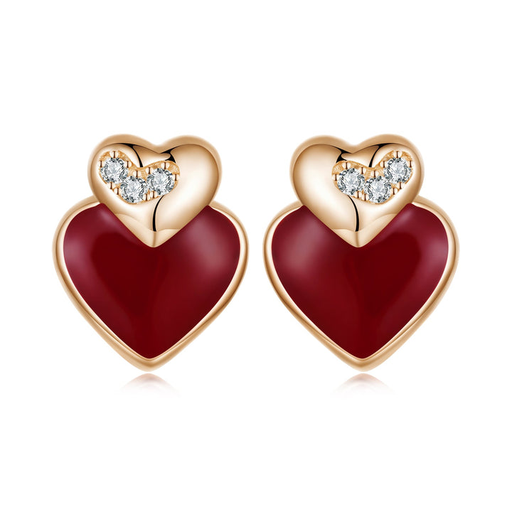925 Sterling Silver Earrings with Enamel Finish and Pavé Setting in Rose Gold