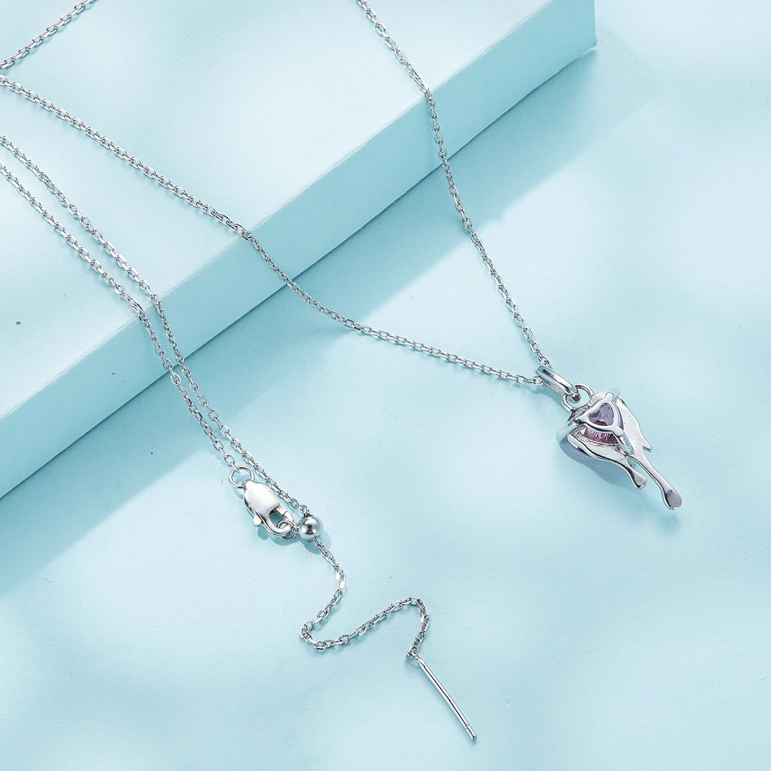 925 Sterling Silver Adjustable Necklace with Pavé Setting CZ &amp; Pendant for Women