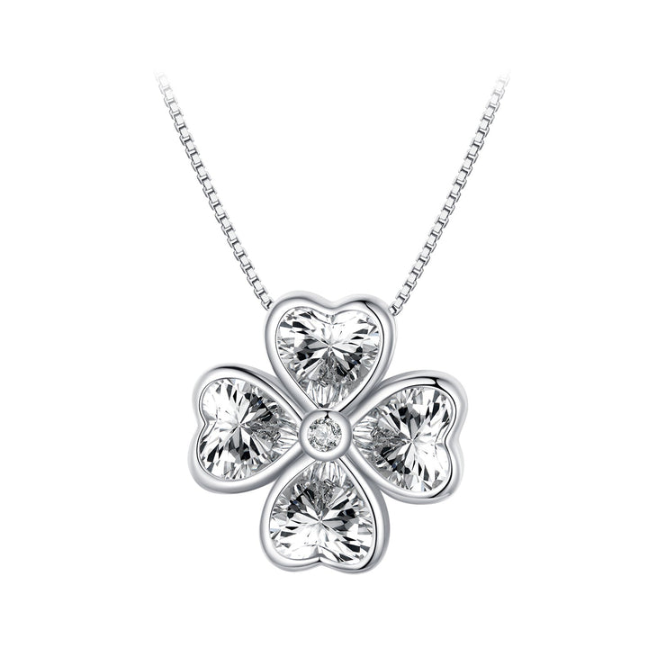 S925 Sterling Silver Pendant Necklace with Pavé Setting CZ in Platinum for Women