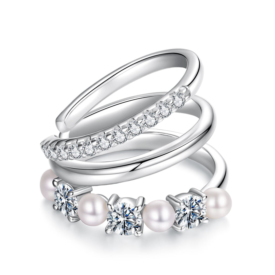 925 Sterling Silver Earrings with Moissanite and Freshwater Pearl for Women, 1.2*1.7cm, White Gold Plated