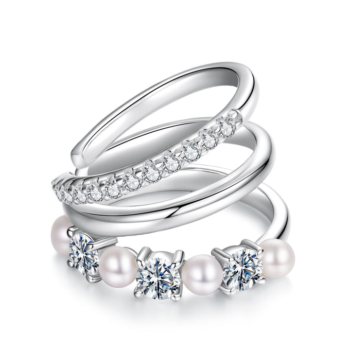 925 Sterling Silver Earrings with Moissanite and Freshwater Pearl for Women, 1.2*1.7cm, White Gold Plated