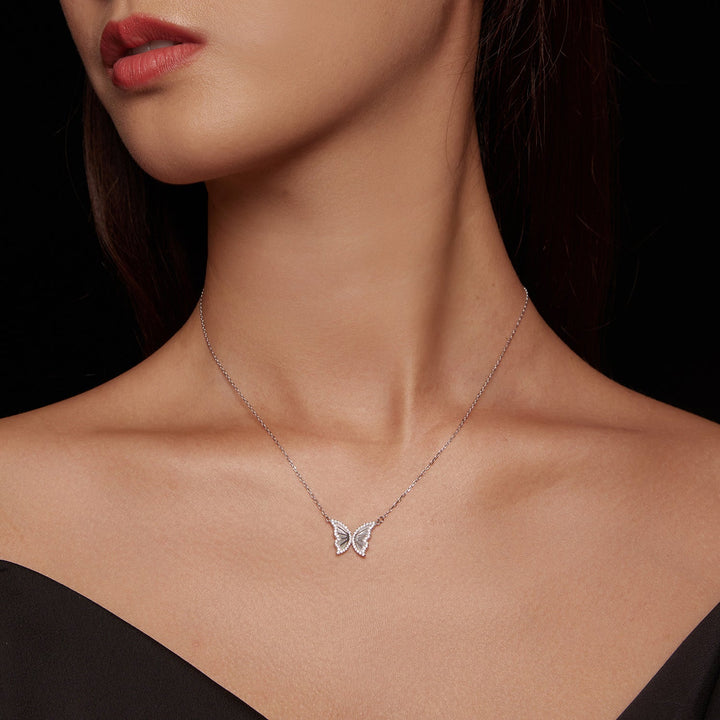 S925 Sterling Silver Plated Nacre &amp; CZ Necklace, 40+5cm for Women