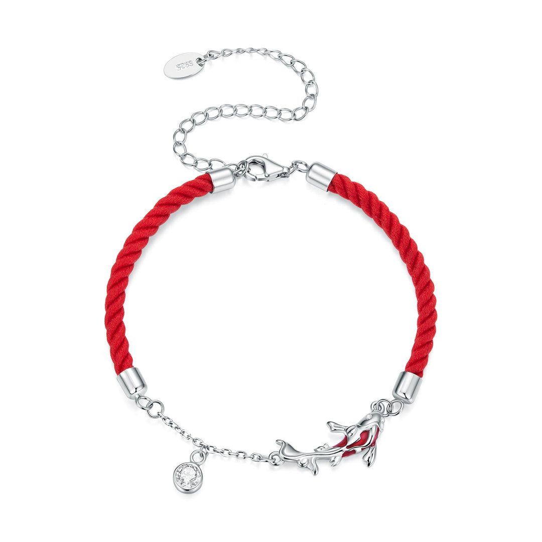 925 Sterling Silver White Gold Plated Enamel CZ Koi 16+6cm Bracelet for Women