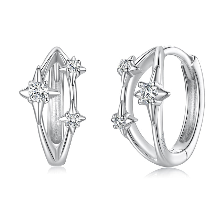 925 Sterling Silver Earrings with Pavé Setting CZ in White Gold for Women