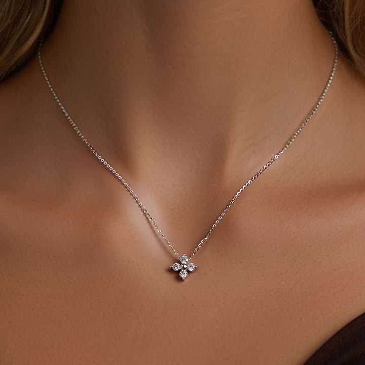 925 Sterling Silver &amp; White Gold Plated Moissanite Necklace 40+5cm for Women