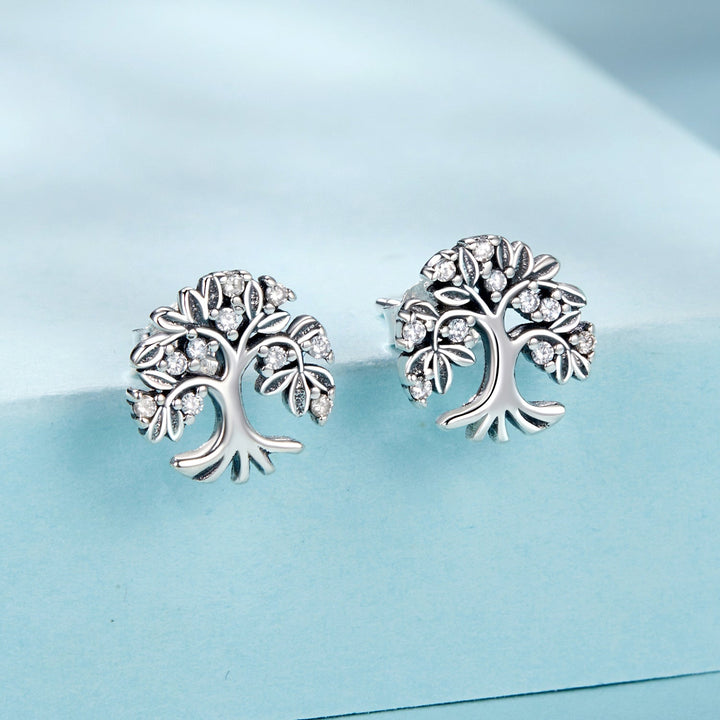 925 Sterling Silver Earrings with Pave Setting CZ - Oxidized Finish - 0.9cm