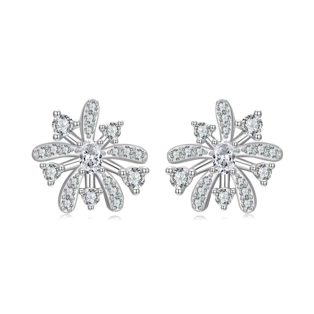 925 Sterling Silver Earrings with Pavé Set CZ in White Gold Finish, 1.1*1.0cm
