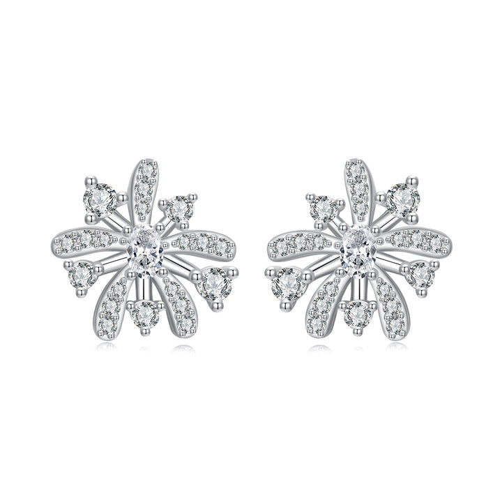 925 Sterling Silver Earrings with Pavé Set CZ in White Gold Finish, 1.1*1.0cm