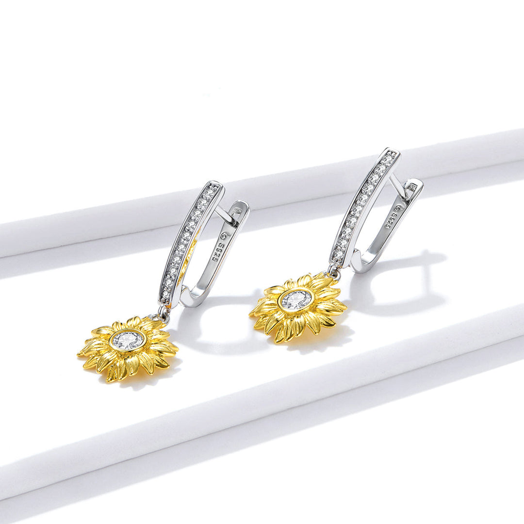 S925 Sterling Silver Plated Gold Pavé Setting CZ Earrings