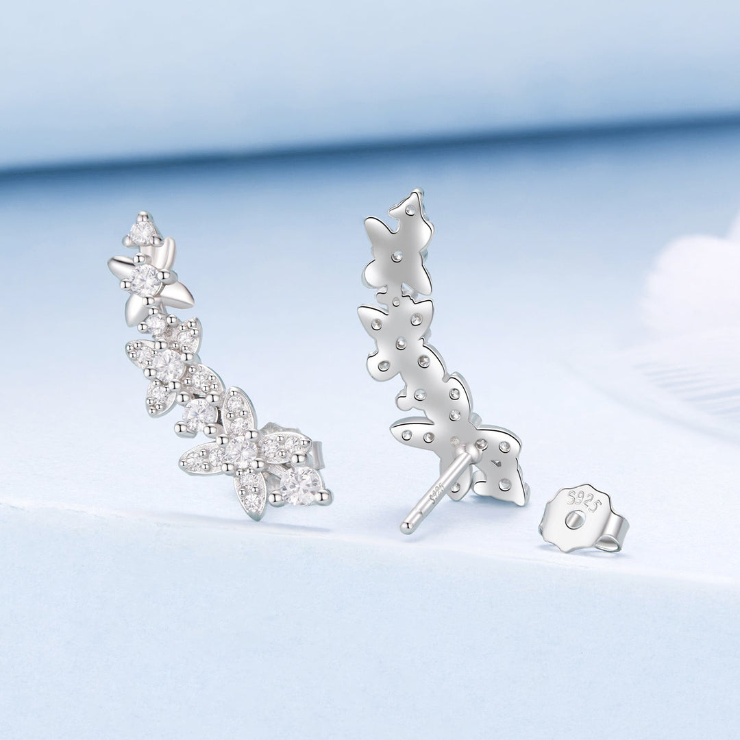 925 Sterling Silver White Gold Plated CZ Earrings 0.5*1.8cm for Women