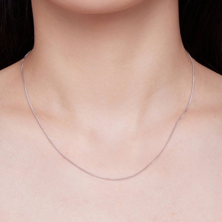 925 Sterling Silver 45S Platinum Plated Necklace for Women - 400mm Length, 0.8mm Thickness