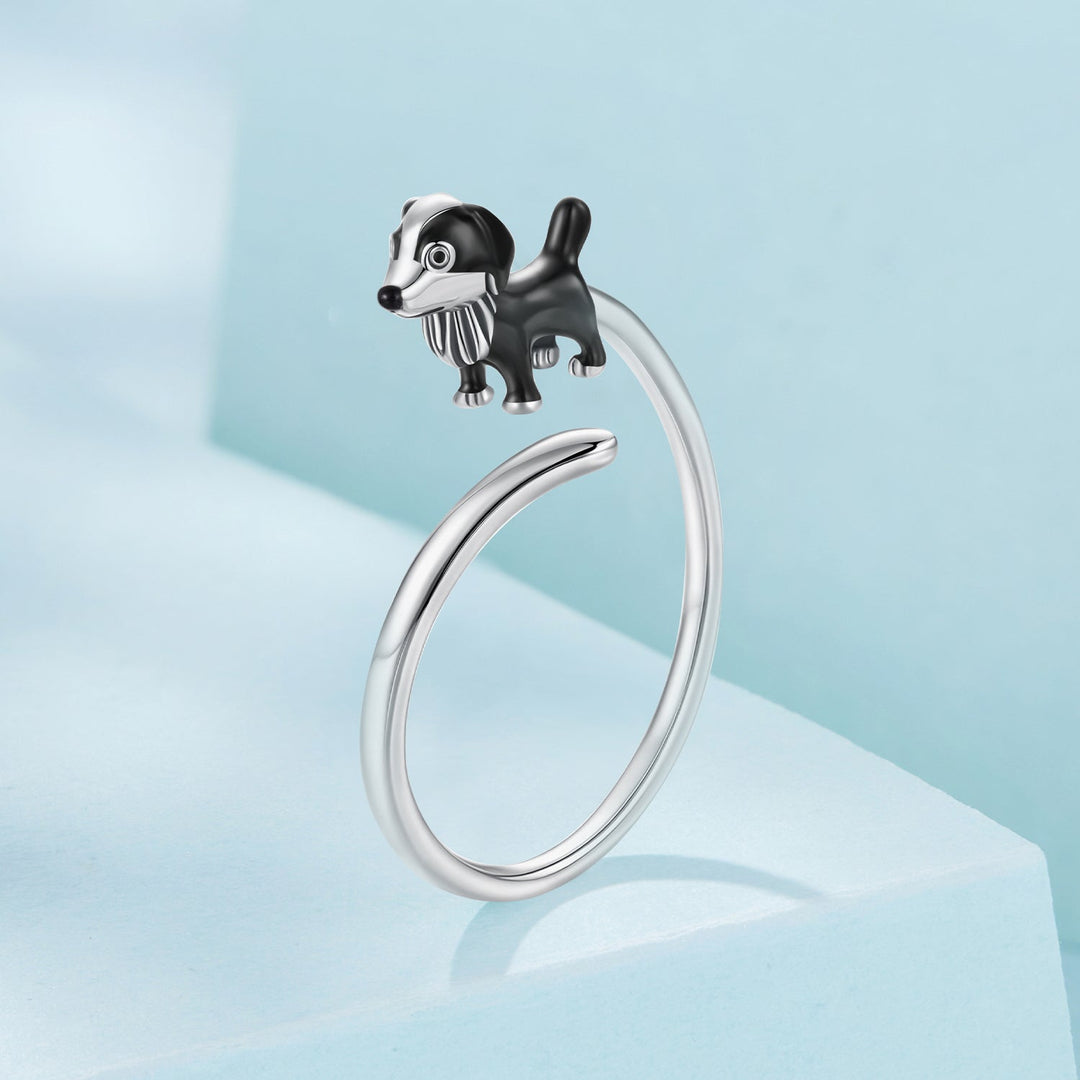 925 Sterling Silver Enamel Oxidized Silver Ring for Dogs