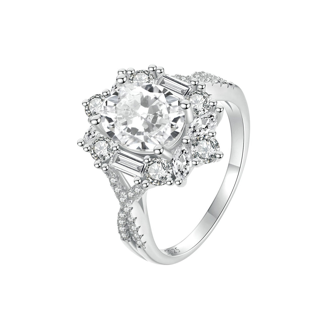 925 Sterling Silver 2 Carat Moissanite Ring in White Gold Plating - Size 8 for Women