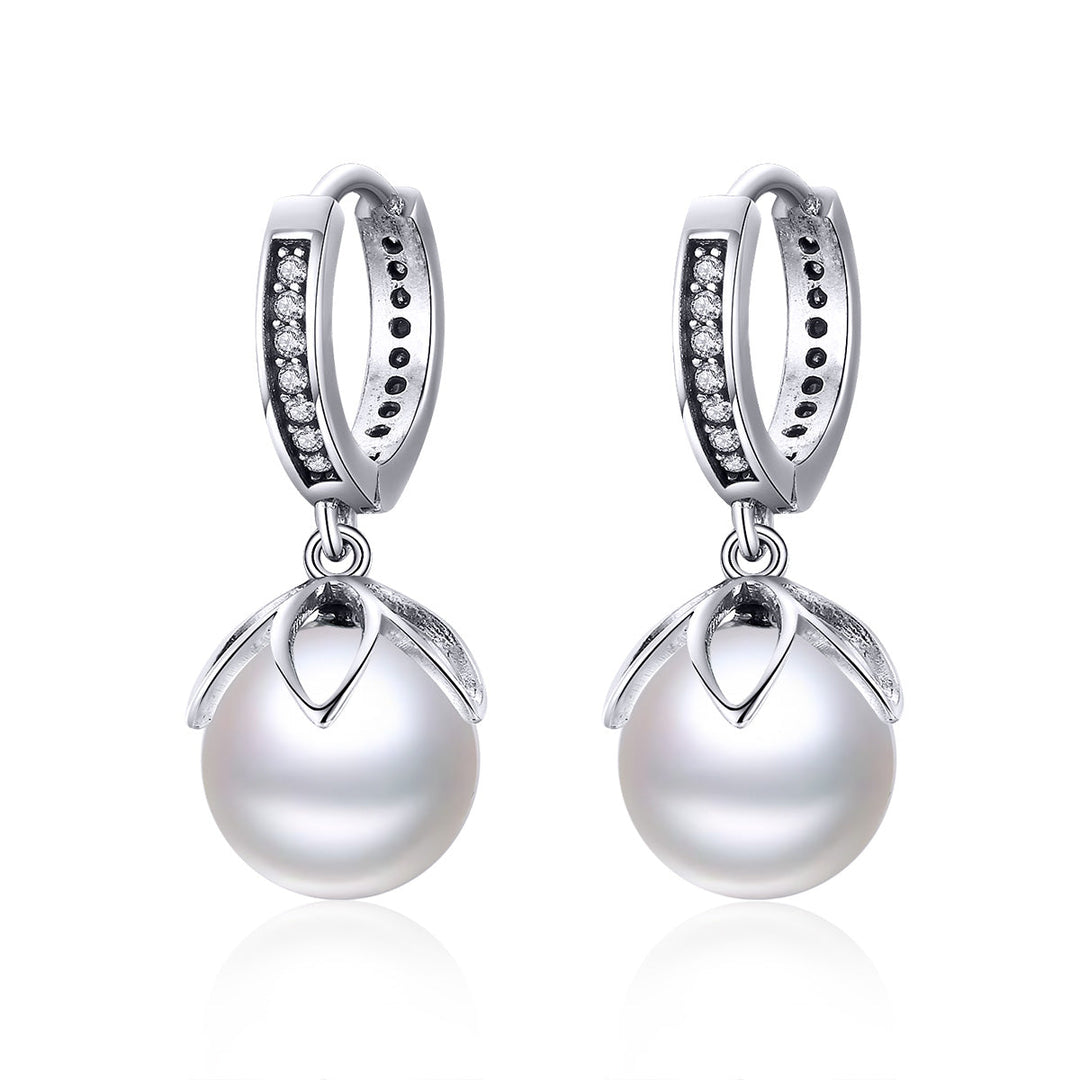 925 Sterling Silver Earrings with Quality Shell Pearl and CZ for Women