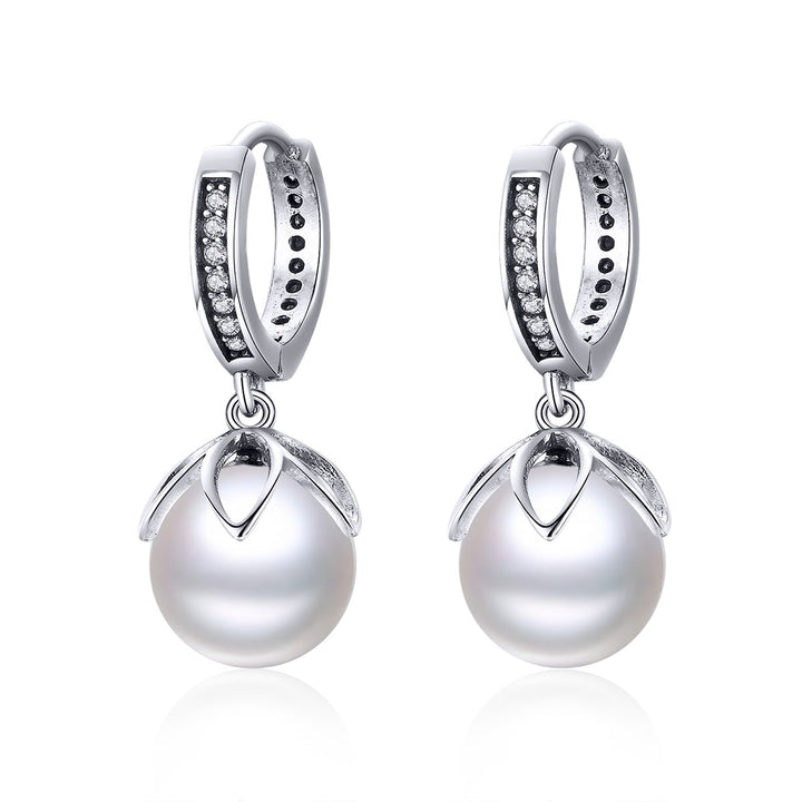 925 Sterling Silver Earrings with Quality Shell Pearl and CZ for Women