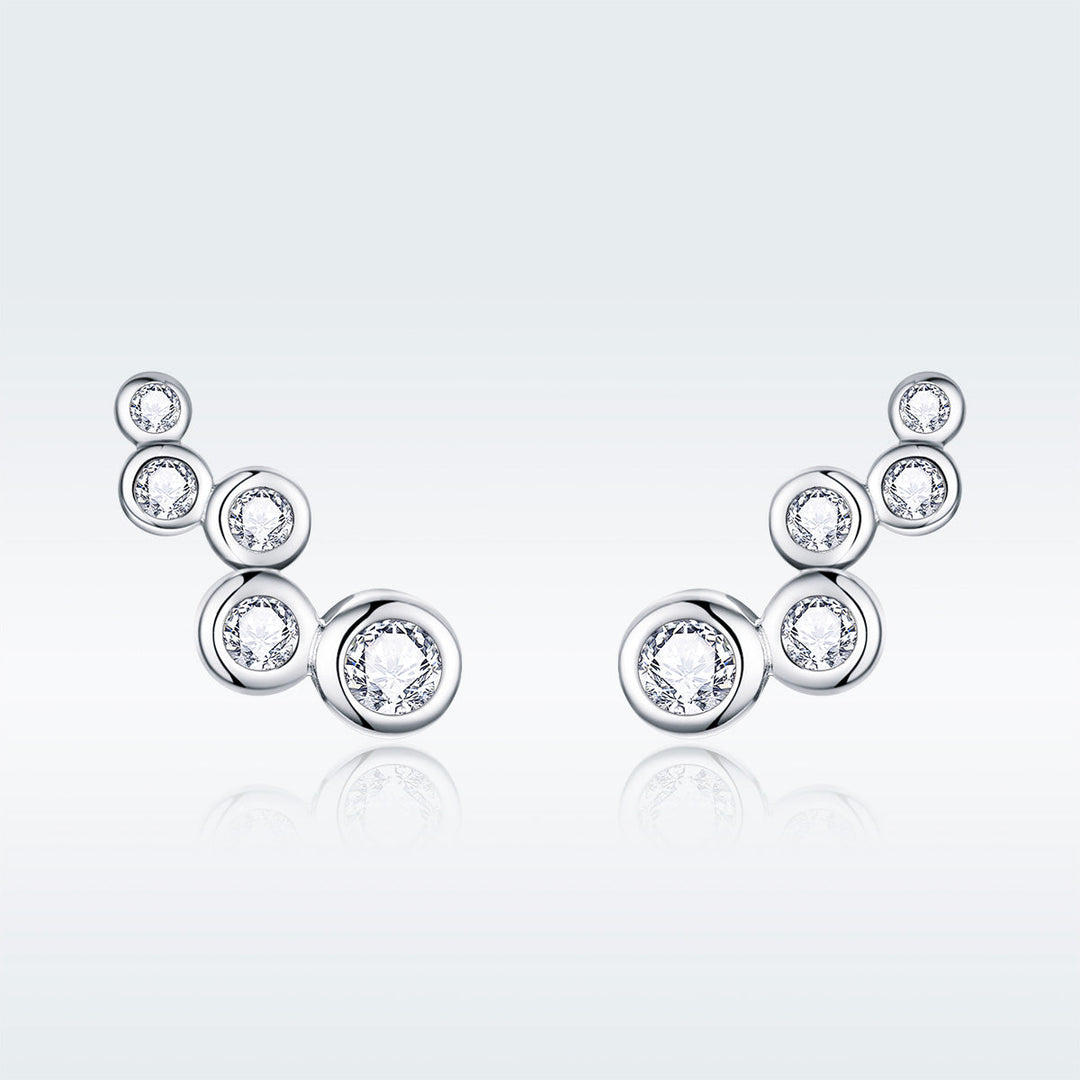 925 Sterling Silver Earrings with Pavé Setting CZ, 0.5x1.2 cm for Women