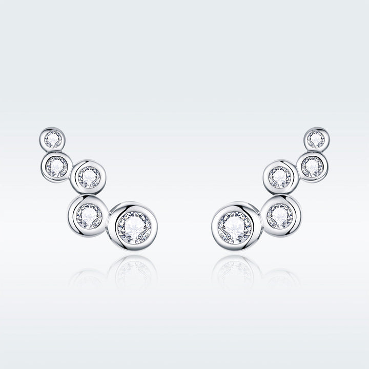 925 Sterling Silver Earrings with Pavé Setting CZ, 0.5x1.2 cm for Women