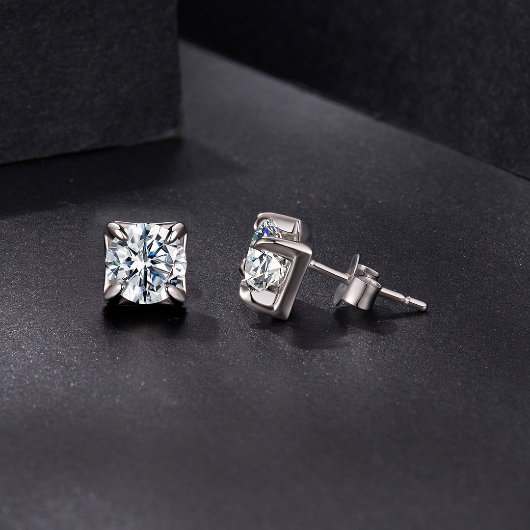 925 Sterling Silver &amp; Moissanite Earrings - White Gold Plated, 0.5ct, Style S for Women
