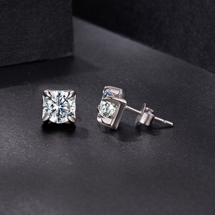 925 Sterling Silver &amp; Moissanite Earrings - White Gold Plated, 0.5ct, Style S for Women