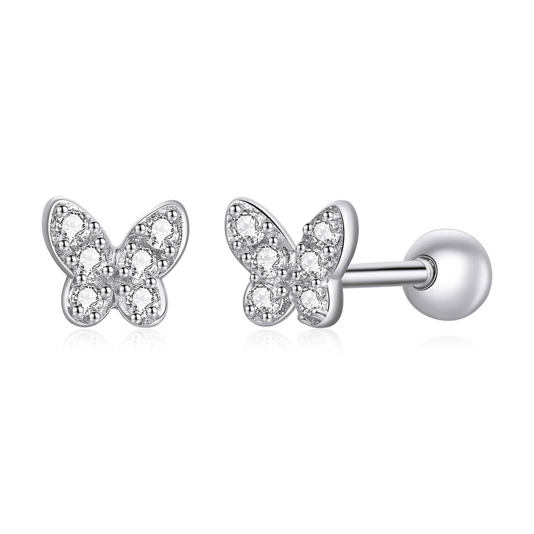 925 Sterling Silver Earrings with CZ in Pavé Setting - 0.4*0.5cm - Women