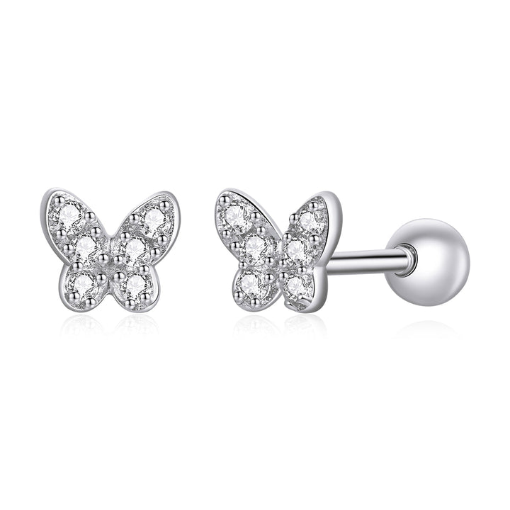 925 Sterling Silver Earrings with CZ in Pavé Setting - 0.4*0.5cm - Women
