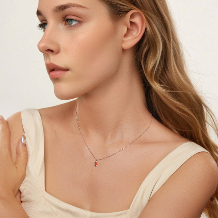 925 Sterling Silver Necklace with Synthetic Opal Pendant, 45cm, Plated White Gold for Women