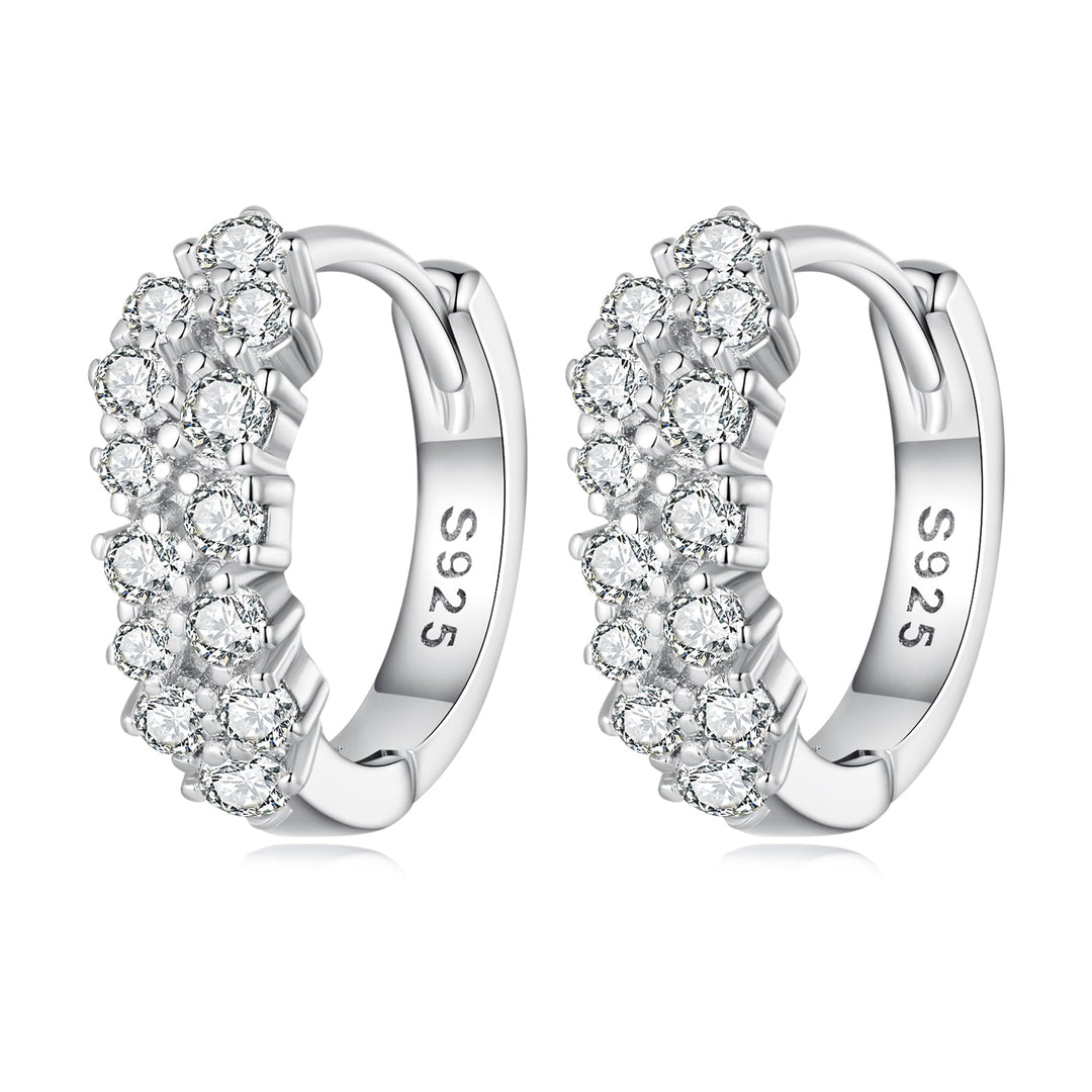 925 Sterling Silver Earrings with Pavé Setting CZ, 1.2x0.45cm, Platinum Plated for Women