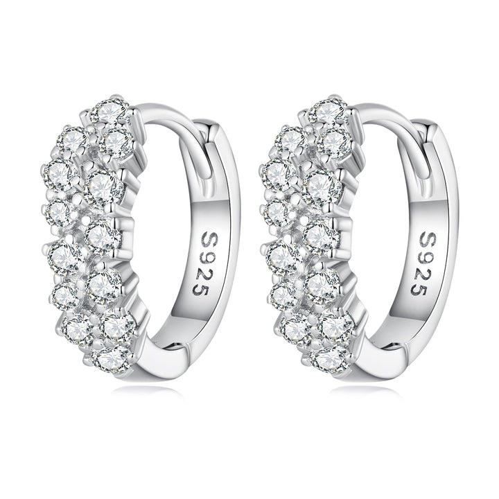 925 Sterling Silver Earrings with Pavé Setting CZ, 1.2x0.45cm, Platinum Plated for Women