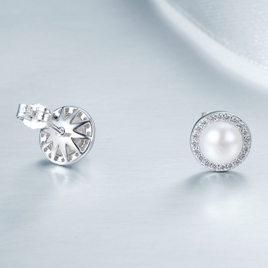925 Sterling Silver Freshwater Pearl Earrings with CZ for Women