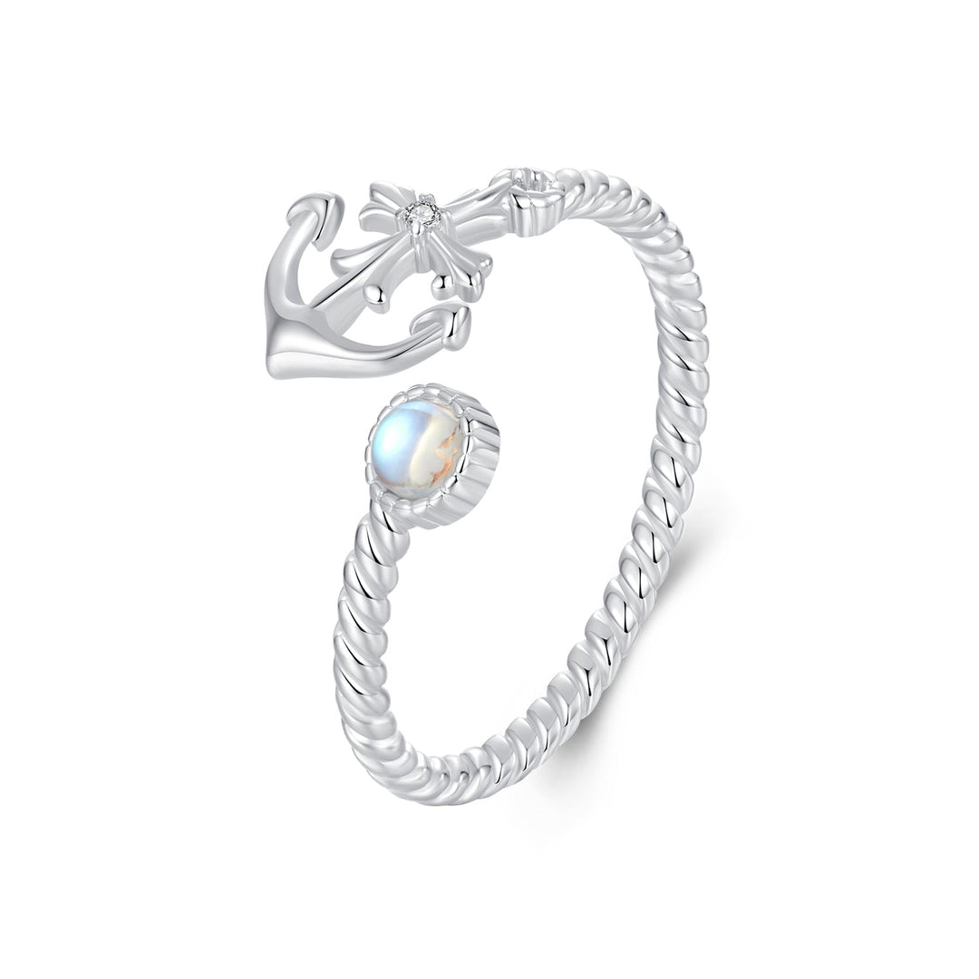 925 Sterling Silver &amp; White Gold Pave Setting Moonstone Ring for Women