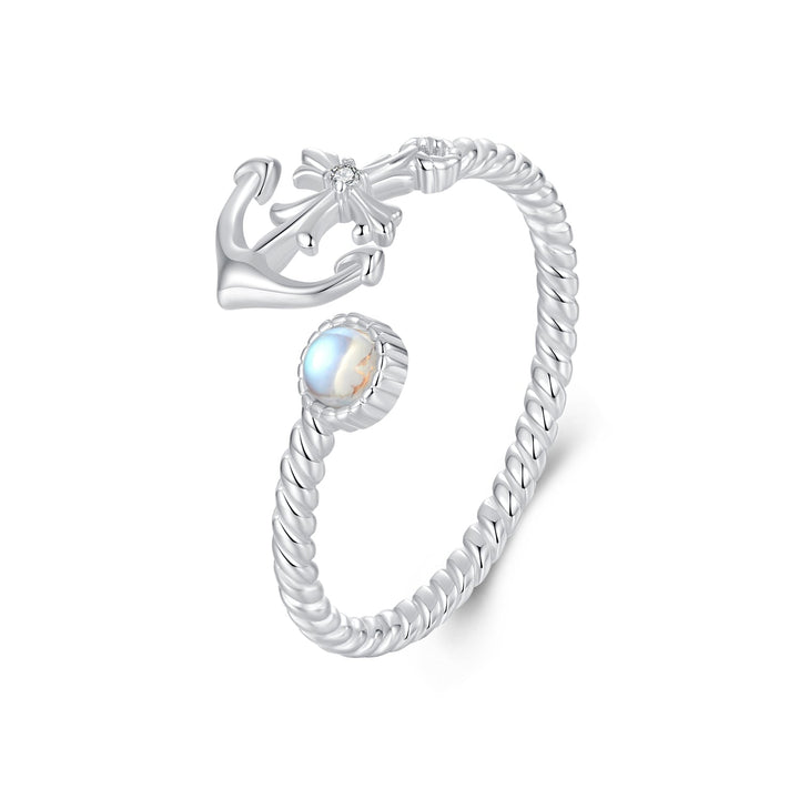 925 Sterling Silver &amp; White Gold Pave Setting Moonstone Ring for Women