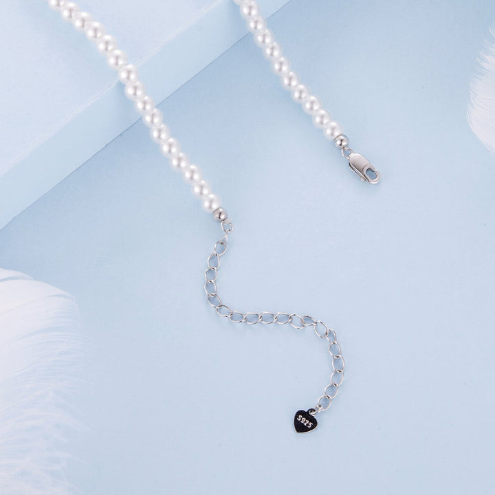 925 Sterling Silver Necklace with Pavé Setting CZ &amp; Synthetic Pearl for Women