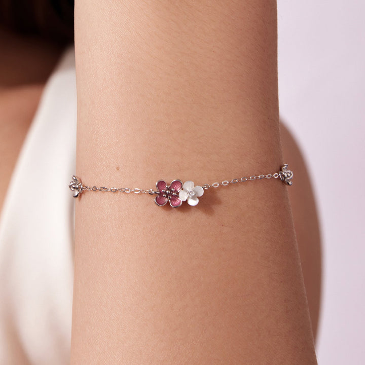 925 Sterling Silver Enamel Charm Bracelet with Pavé CZ, 15+6cm for Women