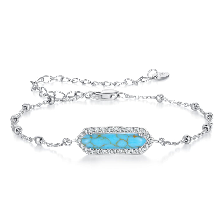 925 Sterling Silver White Gold Plated Bracelets with Synthetic Turquoise for Women