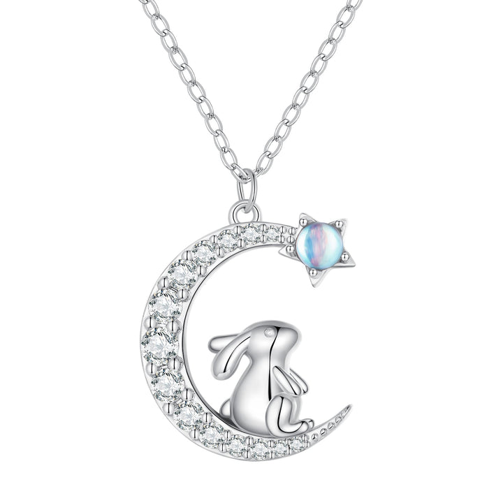 925 Sterling Silver Moonstone Necklace with CZ in Platinum Finish for Women