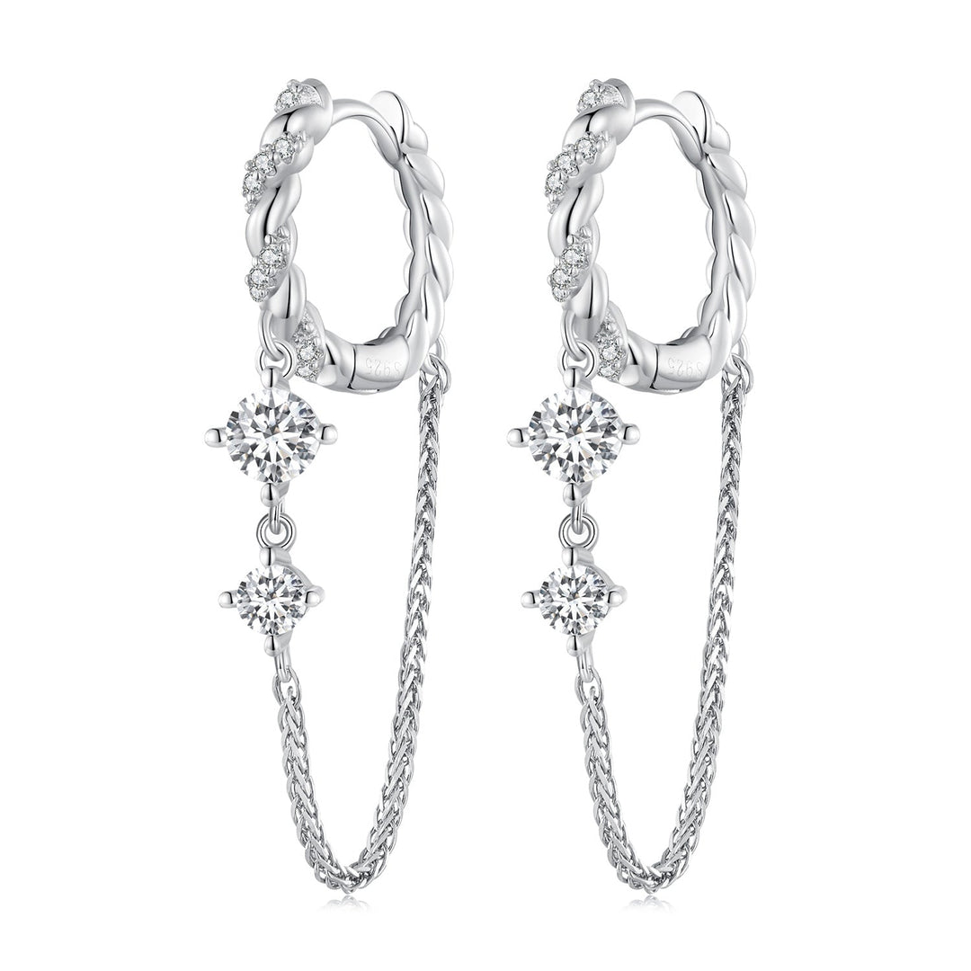 925 Sterling Silver Earrings with Pavé Setting CZ, 34*6mm for Women
