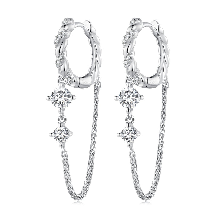 925 Sterling Silver Earrings with Pavé Setting CZ, 34*6mm for Women