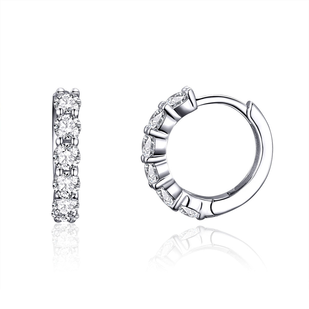 925 Sterling Silver Earrings with Pavé CZ in Platinum Plating, 1.6 x 0.3 cm for Women