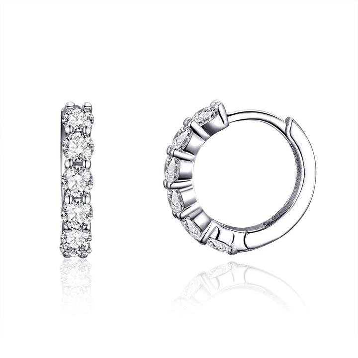 925 Sterling Silver Earrings with Pavé CZ in Platinum Plating, 1.6 x 0.3 cm for Women