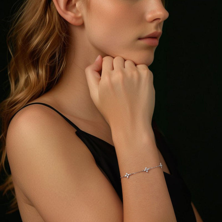 925 Sterling Silver &amp; Plated White Gold Moissanite Bracelet 15+6cm for Women