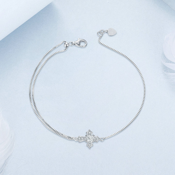 925 Sterling Silver White Gold Plated Bracelet with CZ Pendant 200mm for Women