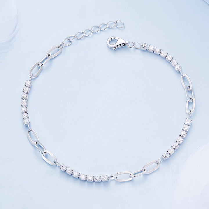 925 Sterling Silver Bracelet with Pavé Setting CZ, Platinum Plated, 14.5+3cm, for Women