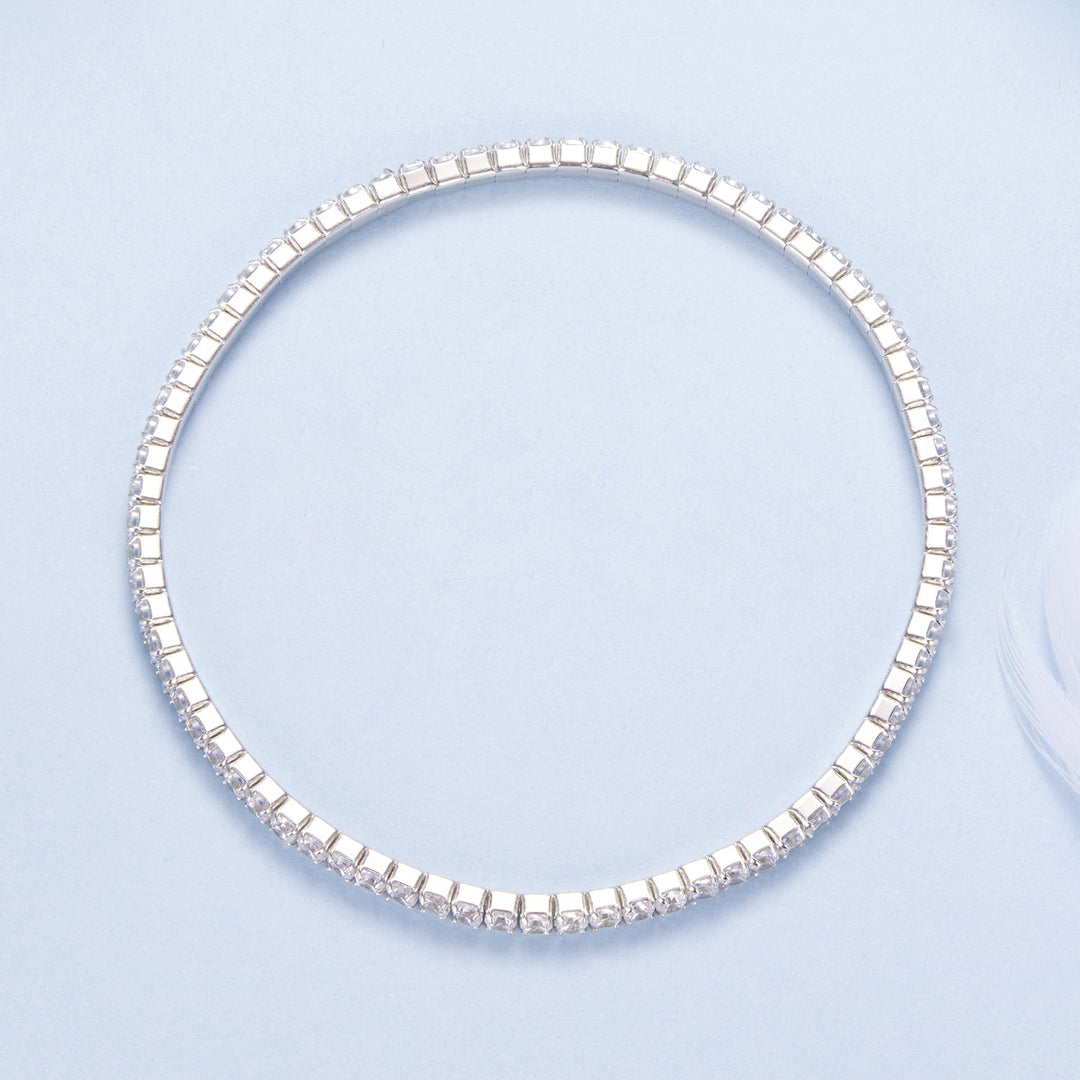 925 Sterling Silver White Gold Plated 16cm Stretchable CZ Bracelet for Women