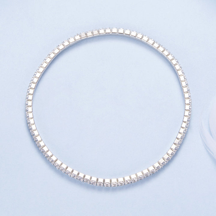 925 Sterling Silver White Gold Plated 16cm Stretchable CZ Bracelet for Women