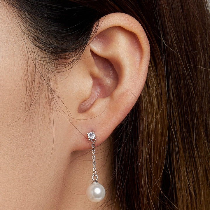 925 Sterling Silver Earrings with Pavé Setting CZ &amp; Quality Shell Pearl