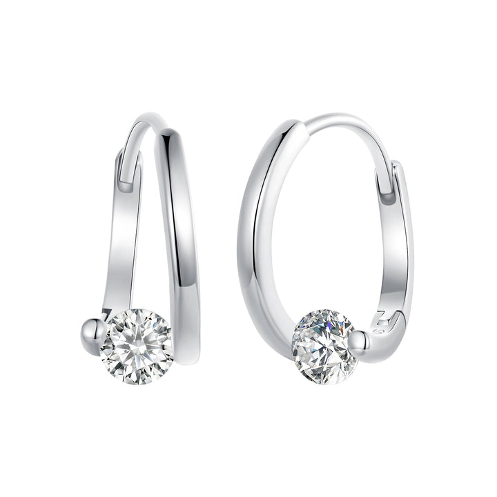 925 Sterling Silver Earrings with Pavé Setting CZ, Platinum Plated, 15x7mm for Women
