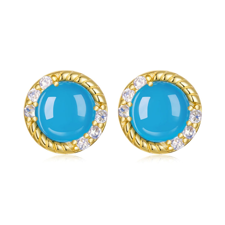 925 Sterling Silver Earrings with Synthetic Turquoise and CZ in Gold Plating
